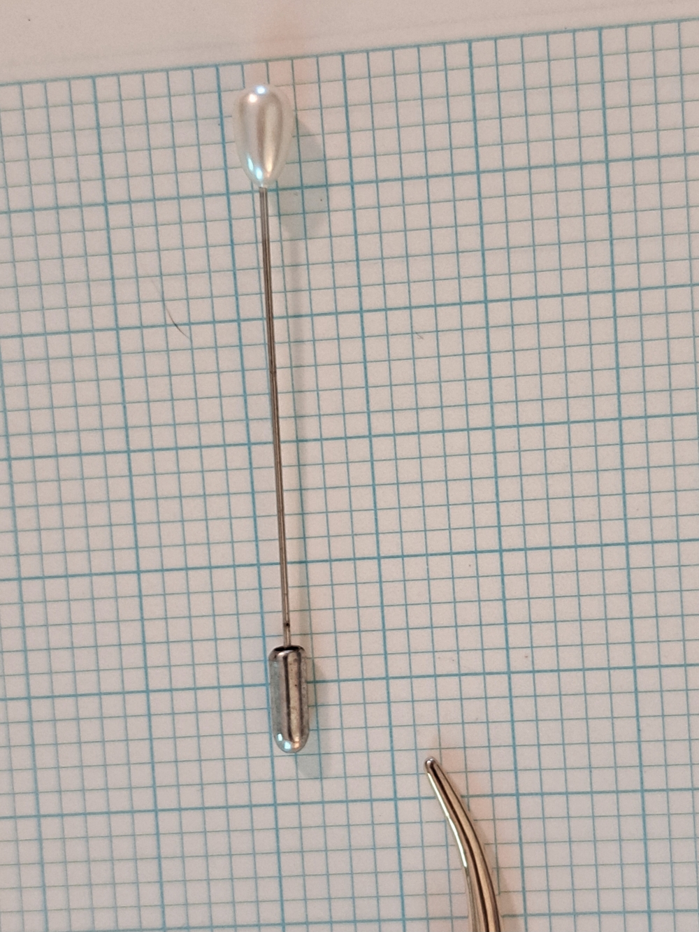 Silver Tone Pearl Lapel Pin Tie Stick - Silver Finish